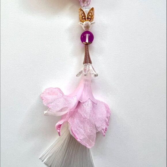 Artist Made MYSTICAL White Pink Fairy Party Festival Flower HairClip Tassel
